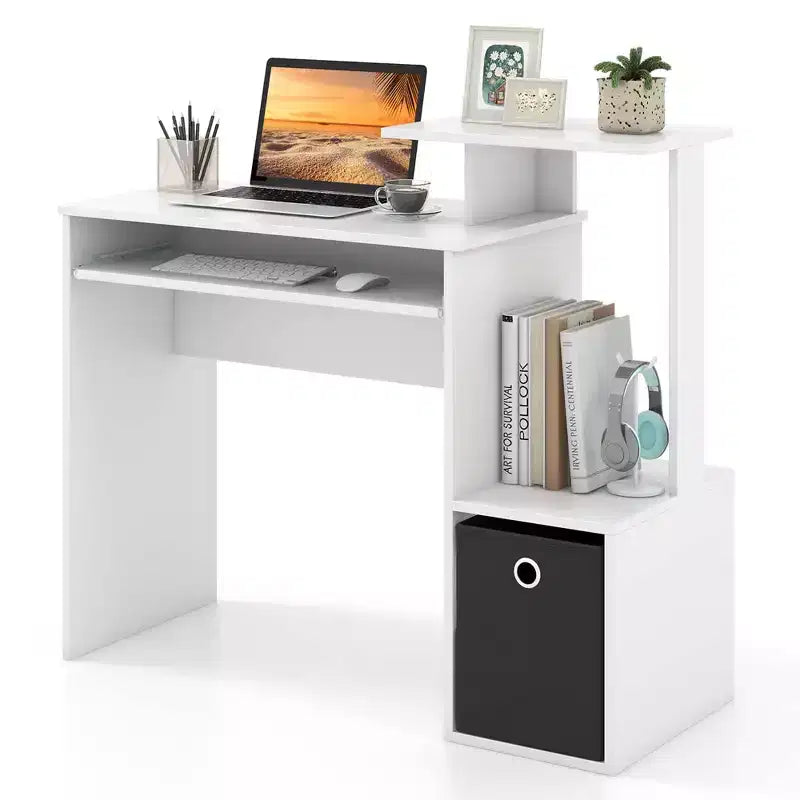 Costway Bureau d'ordinateur de maison et de bureau, compact, avec tiroir de clavier, Blanc/Noir