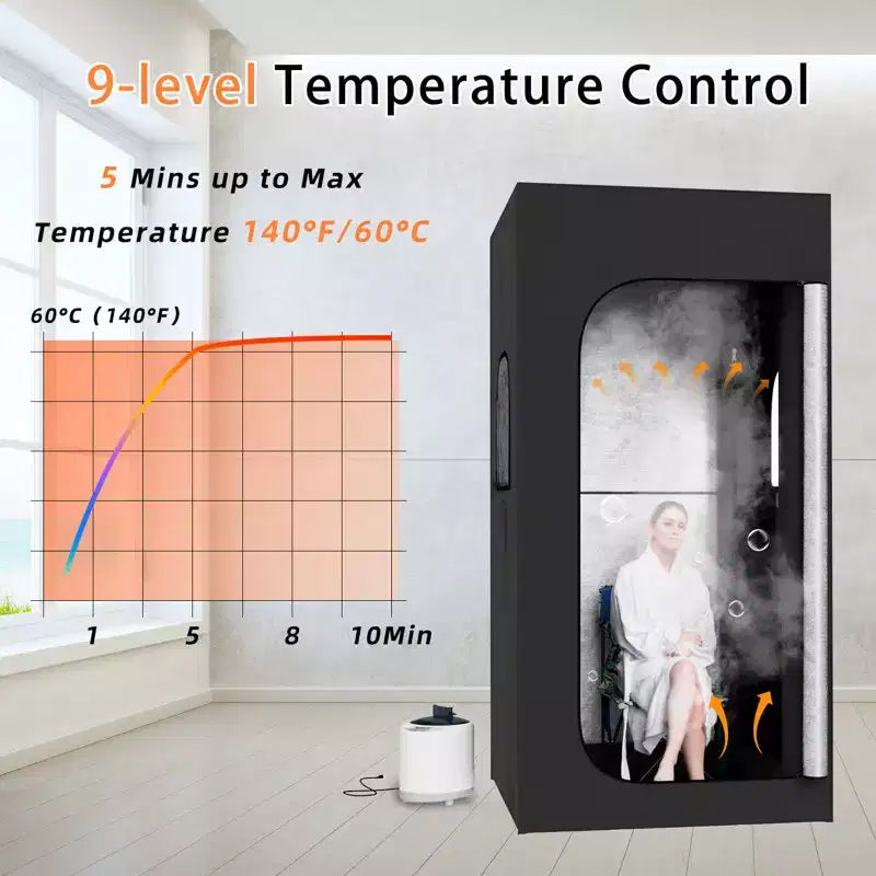 Sauna box gonflable portable Erommy avec cuiseur vapeur de 2,6 L, télécommande, 9 niveaux, chaise pliante, gonfleur - Tente de sauna pour la relaxation, désintoxication