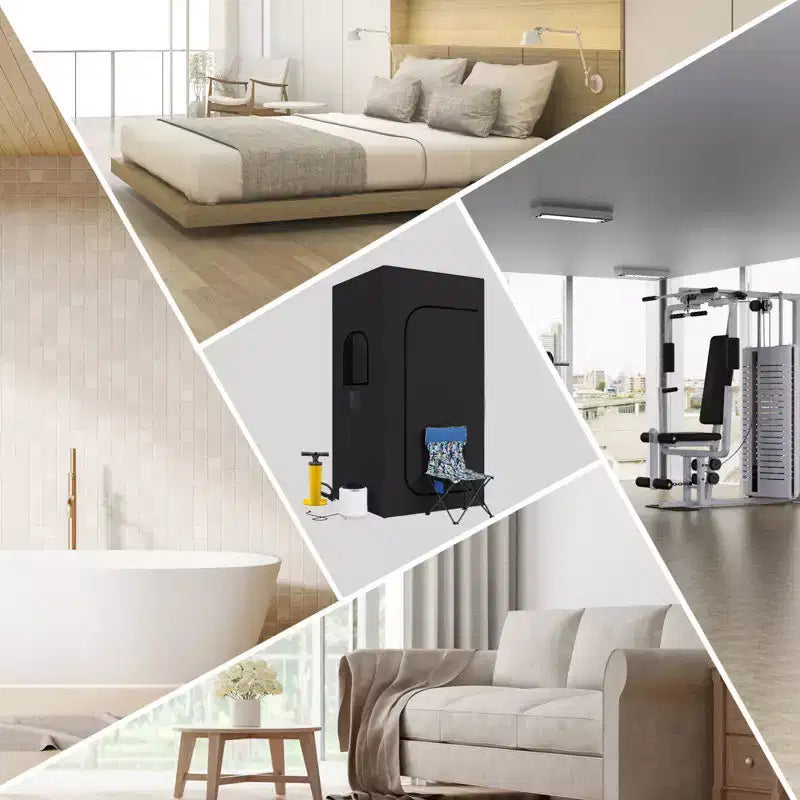 Sauna box gonflable portable Erommy avec cuiseur vapeur de 2,6 L, télécommande, 9 niveaux, chaise pliante, gonfleur - Tente de sauna pour la relaxation, désintoxication