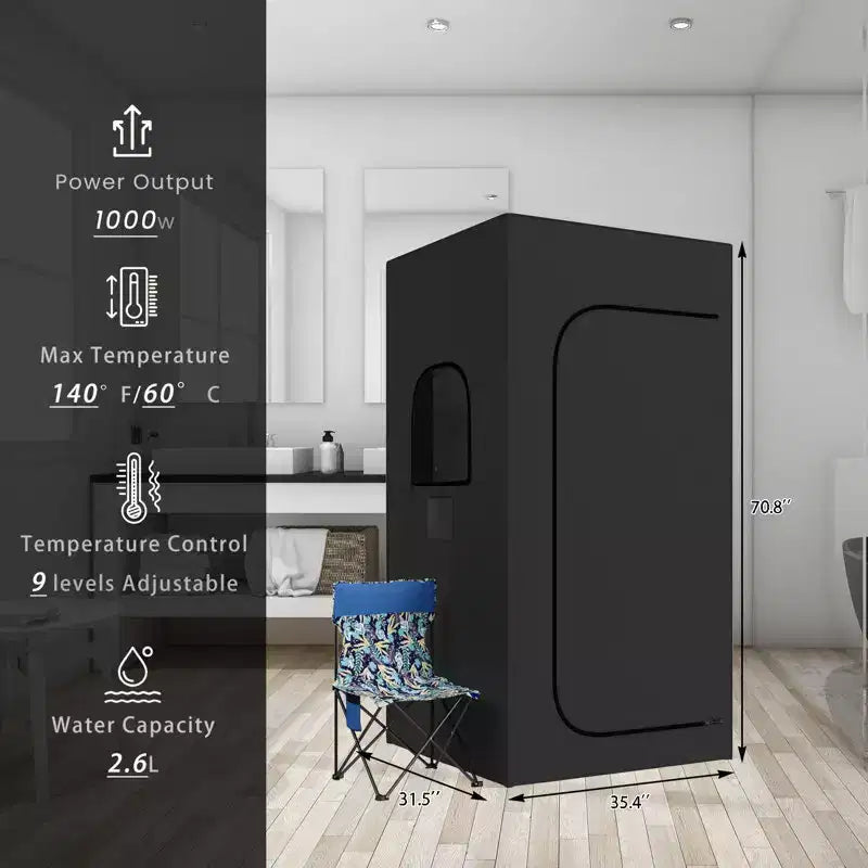 Sauna box gonflable portable Erommy avec cuiseur vapeur de 2,6 L, télécommande, 9 niveaux, chaise pliante, gonfleur - Tente de sauna pour la relaxation, désintoxication
