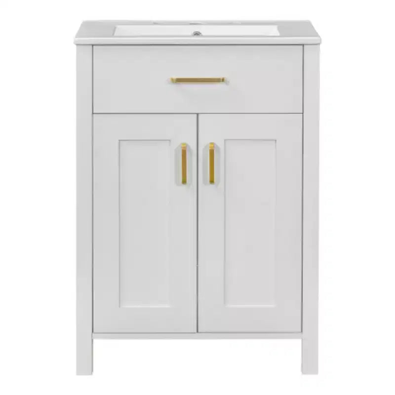 Meuble de salle de bain de 61 cm avec lavabo en céramique, coiffeuse luxueuse et peu encombrante