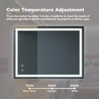 Miroir de vanité de salle de bain LED 32x24 pouces Classique avec cadre lumineux, haute luminosité, tactile dimmable, contrôle par interrupteur mural