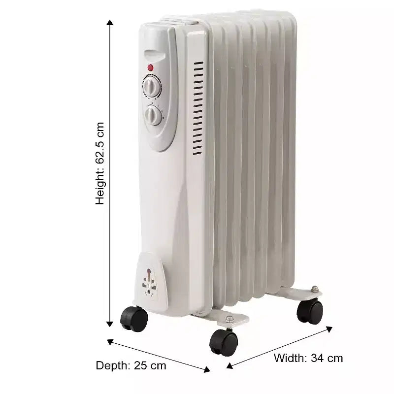 Radiateur soufflant portable, 1500W, 7 ailettes, 3 réglages de chaleur, blanc