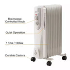 Radiateur soufflant portable, 1500W, 7 ailettes, 3 réglages de chaleur, blanc