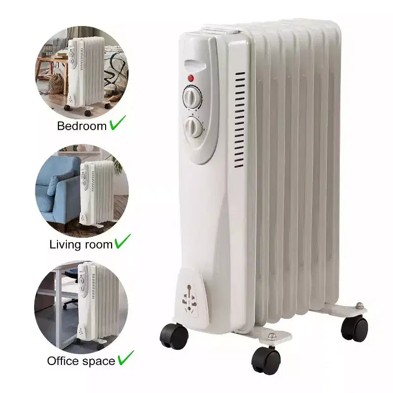 Radiateur soufflant portable, 1500W, 7 ailettes, 3 réglages de chaleur, blanc