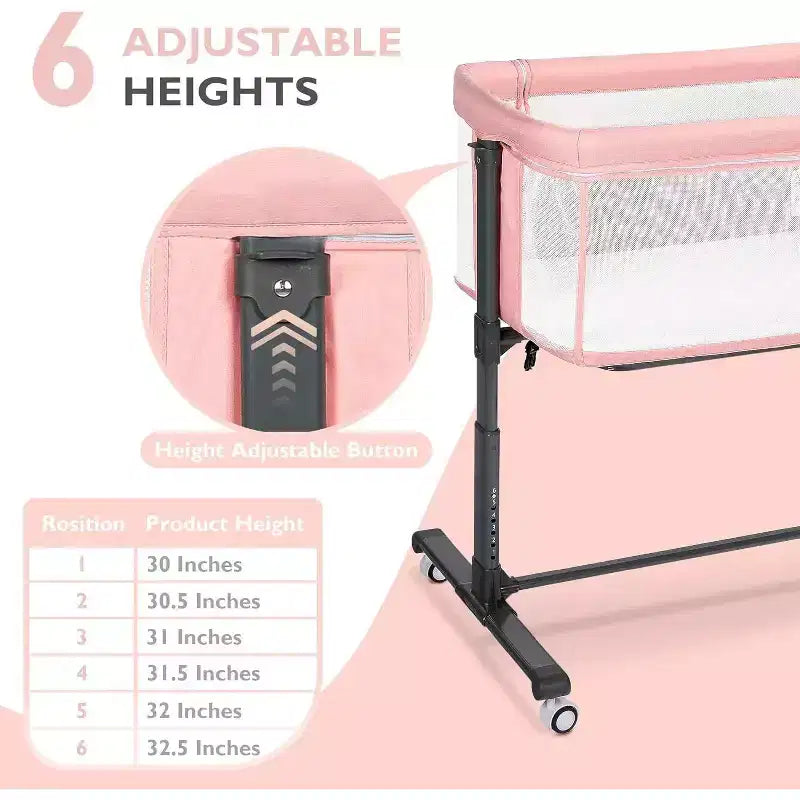 Berceau portatif Kinder King à roulettes, lit cododo tout en maille pour nouveau-né avec matelas doux amovible