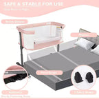 Berceau portatif Kinder King à roulettes, lit cododo tout en maille pour nouveau-né avec matelas doux amovible