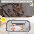 Berceau portatif Kinder King à roulettes, lit cododo tout en maille pour nouveau-né avec matelas doux amovible