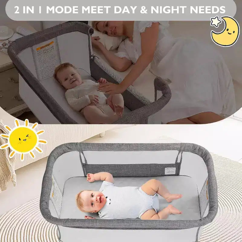 Berceau portatif Kinder King à roulettes, lit cododo tout en maille pour nouveau-né avec matelas doux amovible