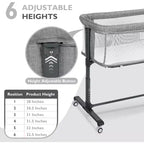 Berceau portatif Kinder King à roulettes, lit cododo tout en maille pour nouveau-né avec matelas doux amovible