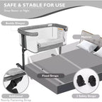 Berceau portatif Kinder King à roulettes, lit cododo tout en maille pour nouveau-né avec matelas doux amovible