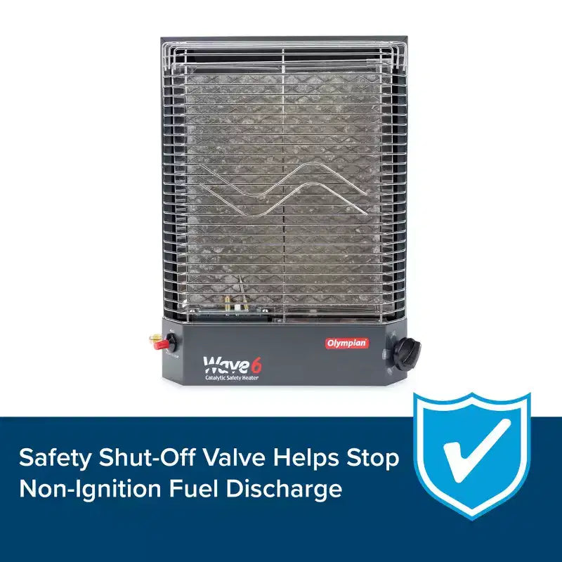 Chauffage catalytique portatif Camco Olympian Wave-6 pour VR, maison ou bureau, réglable de 3 200 à 6 000 BTU, à utiliser uniquement dans des endroits ventilés