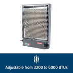 Chauffage catalytique portatif Camco Olympian Wave-6 pour VR, maison ou bureau, réglable de 3 200 à 6 000 BTU, à utiliser uniquement dans des endroits ventilés