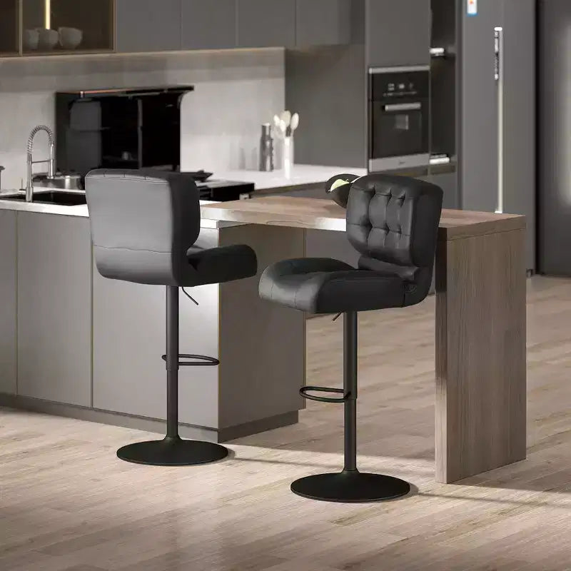 HOMCOM Lot de 2 tabourets de bar hauteur de bar avec siège réglable, coussin épais et repose-pieds en métal pour bar à la maison