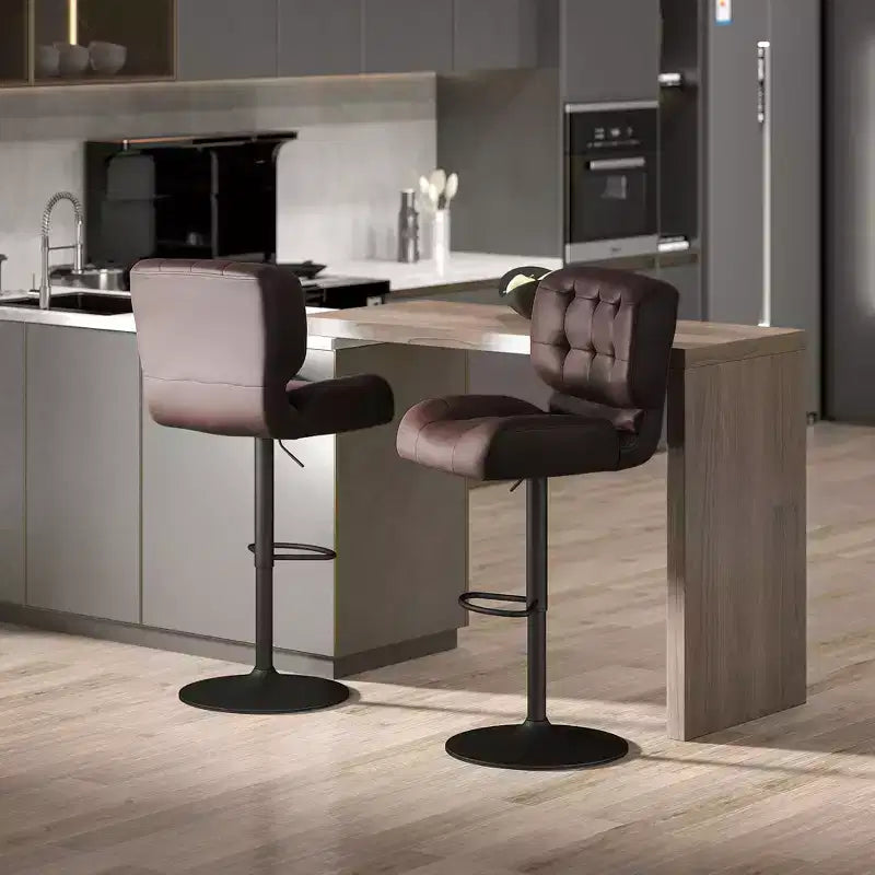 HOMCOM Lot de 2 tabourets de bar hauteur de bar avec siège réglable, coussin épais et repose-pieds en métal pour bar à la maison