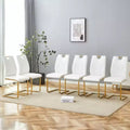Set of 6 White PU Dining Chairs with Gold Metal Legs - Elegant & Versatile