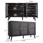 Buffet vaisselier, buffet noir de 121 cm, buffet de cuisine moderne avec porte vitrée et étagères amovibles