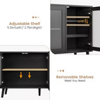 Buffet vaisselier, buffet noir de 121 cm, buffet de cuisine moderne avec porte vitrée et étagères amovibles