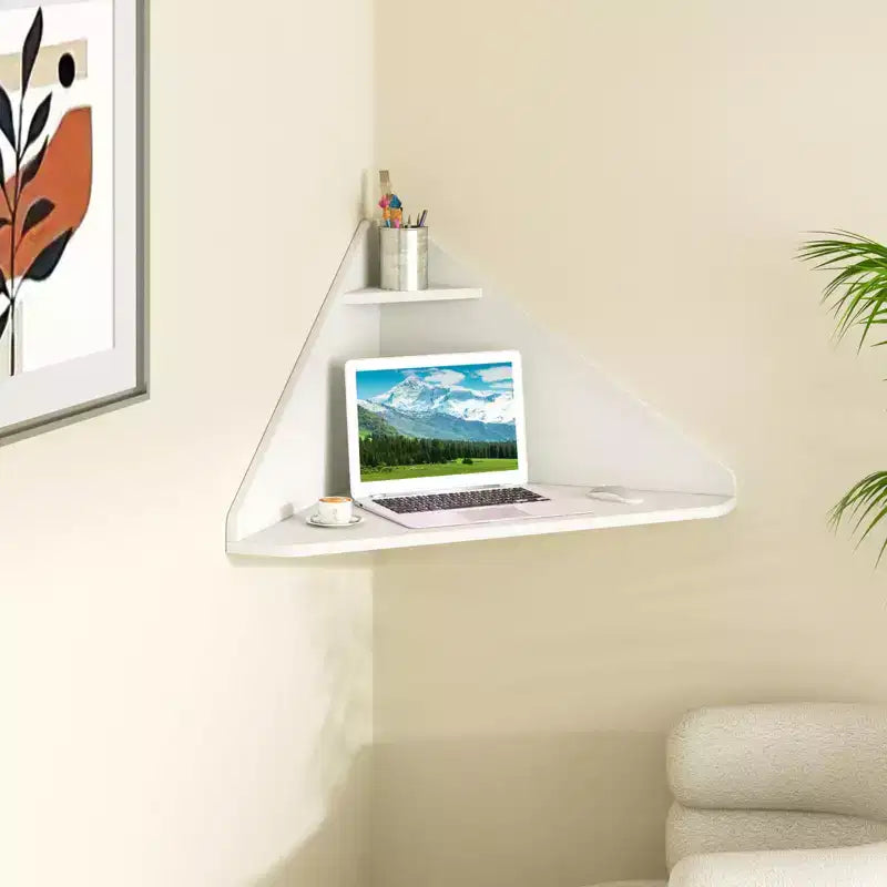 Bureau d'ordinateur flottant d'angle Costway, bureau d'étude mural avec étagère de rangement, blanc/noir