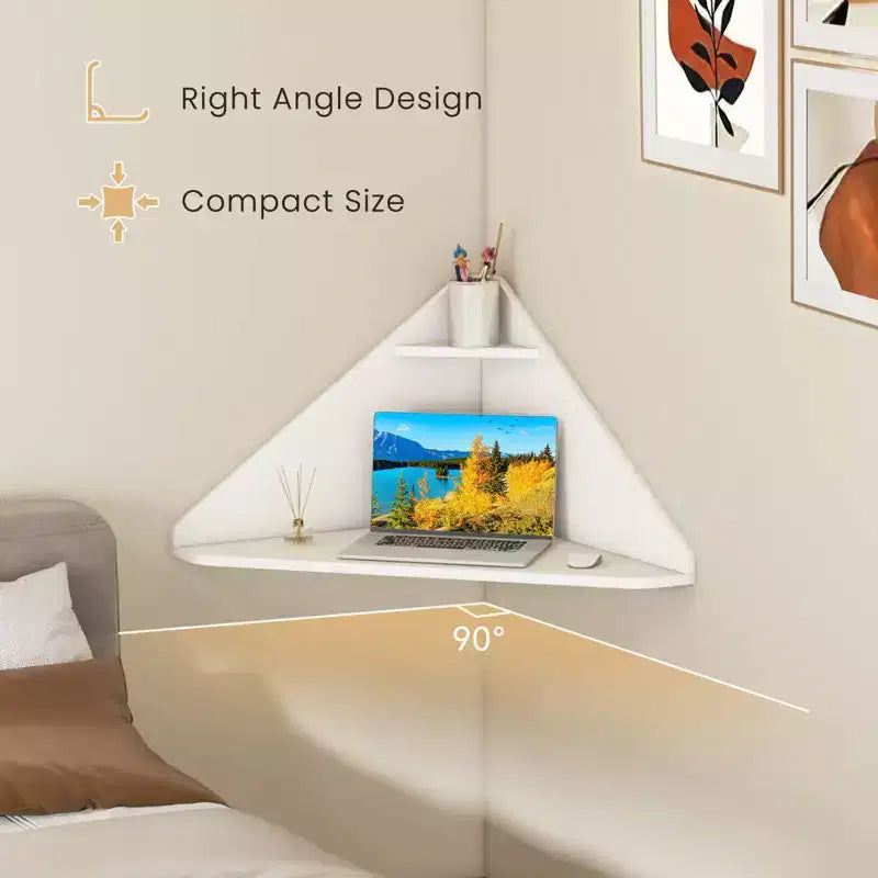Bureau d'ordinateur flottant d'angle Costway, bureau d'étude mural avec étagère de rangement, blanc/noir