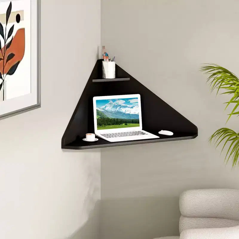 Bureau d'ordinateur flottant d'angle Costway, bureau d'étude mural avec étagère de rangement, blanc/noir