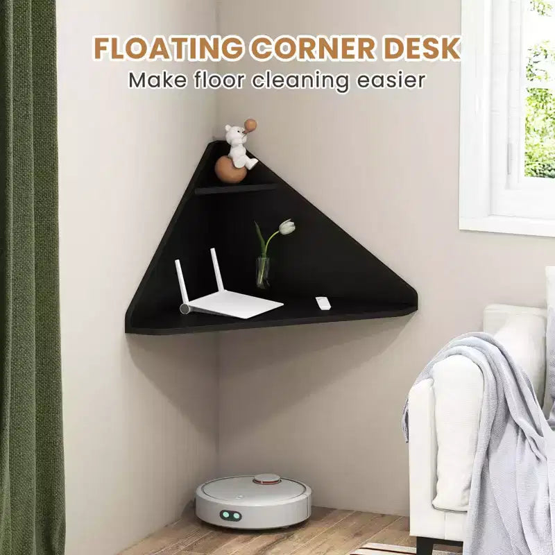 Bureau d'ordinateur flottant d'angle Costway, bureau d'étude mural avec étagère de rangement, blanc/noir
