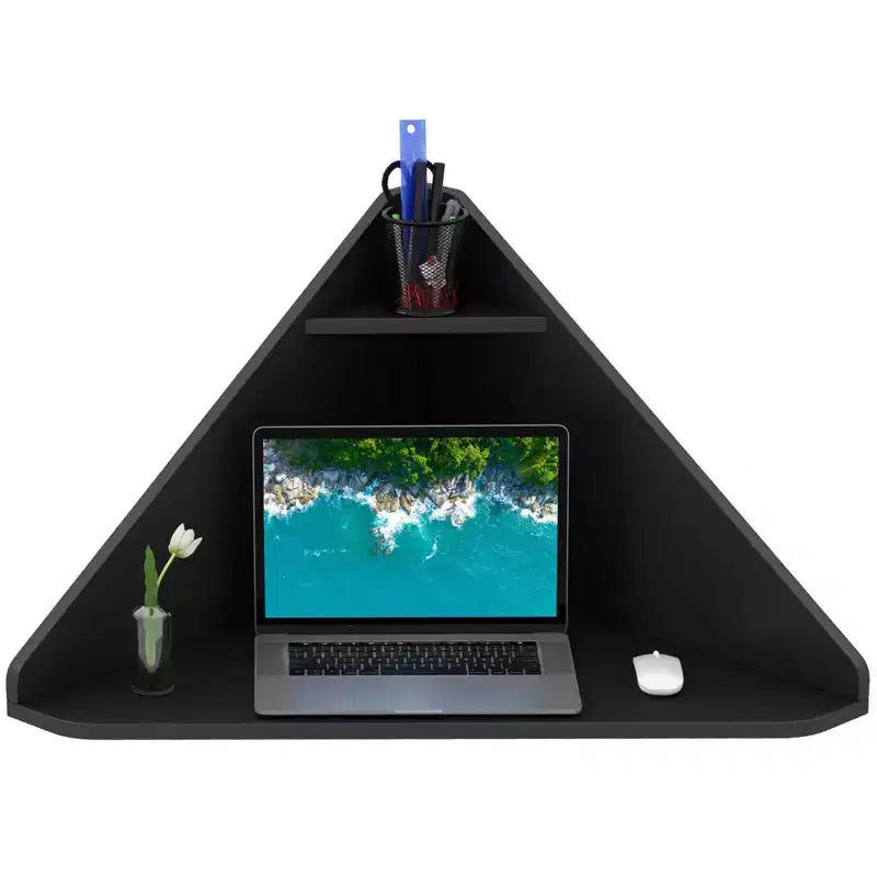 Costway Floating Corner Computer Desk Wall-mounted Study Writing Desk with Storage Shelf White/Black