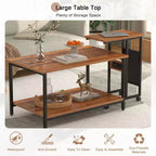 VECELO Lot de 2 tables basses gigognes, tables réglables pour salon, ensemble de tables gigognes avec ports USB et roulettes, marron