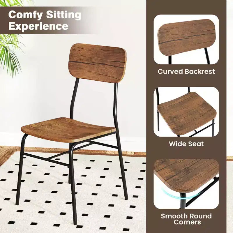 Ensemble table et 4 chaises de cuisine carrées Costway 5 pièces en bois avec étagère de rangement à cadre métallique