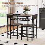 Costway Ensemble table et chaises de salle à manger rectangulaire 3 pièces en bois avec cadre en métal marron/gris