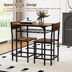 Costway Ensemble table et chaises de salle à manger rectangulaire 3 pièces en bois avec cadre en métal marron/gris