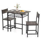 Costway Ensemble table et chaises de salle à manger rectangulaire 3 pièces en bois avec cadre en métal marron/gris