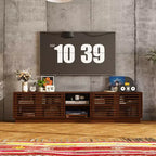 Famapy Rustic Brown Slatted - Door TV Stand Entertainment Center Media Console with Ample Storage