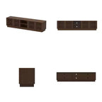 Meuble TV console multimédia Famapy en marron rustique à lattes avec grand espace de rangement