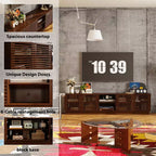 Meuble TV console multimédia Famapy en marron rustique à lattes avec grand espace de rangement