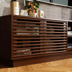 Meuble TV console multimédia Famapy en marron rustique à lattes avec grand espace de rangement