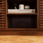 Meuble TV console multimédia Famapy en marron rustique à lattes avec grand espace de rangement
