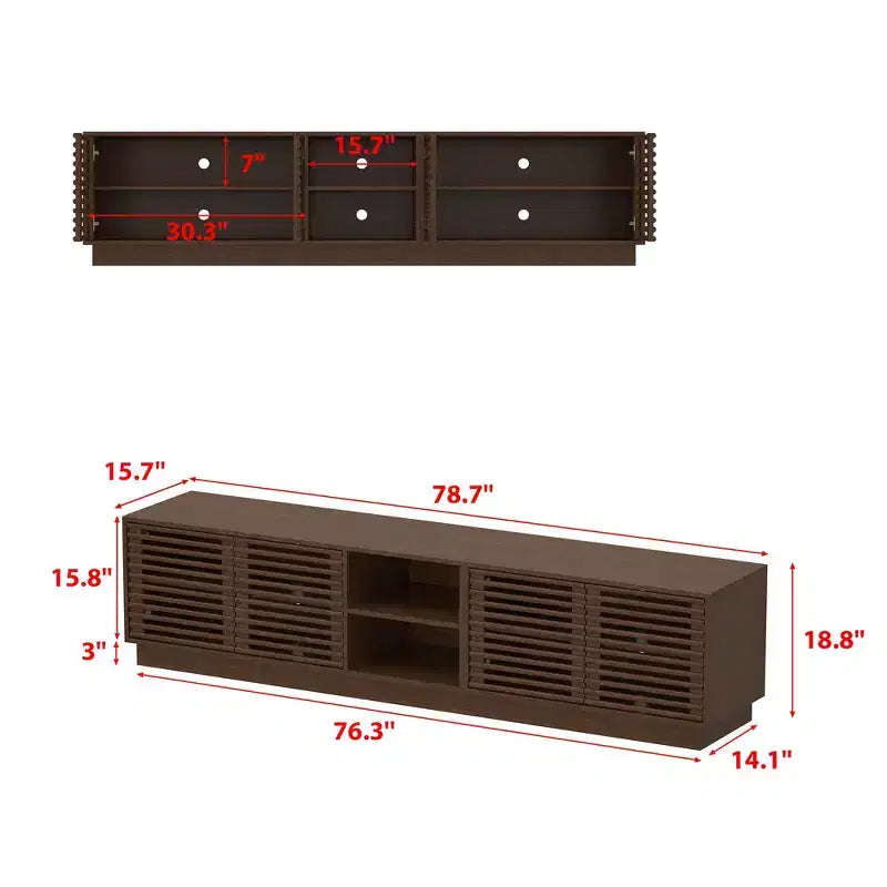 Meuble TV console multimédia Famapy en marron rustique à lattes avec grand espace de rangement