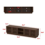 Meuble TV console multimédia Famapy en marron rustique à lattes avec grand espace de rangement