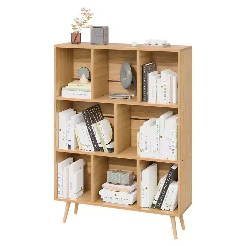 Hyleory Étagère Décorative de 80 cm, Bibliothèque, Étagère de Rangement à 3 Niveaux et 8 Modules avec 4 Pieds en Bois Massif