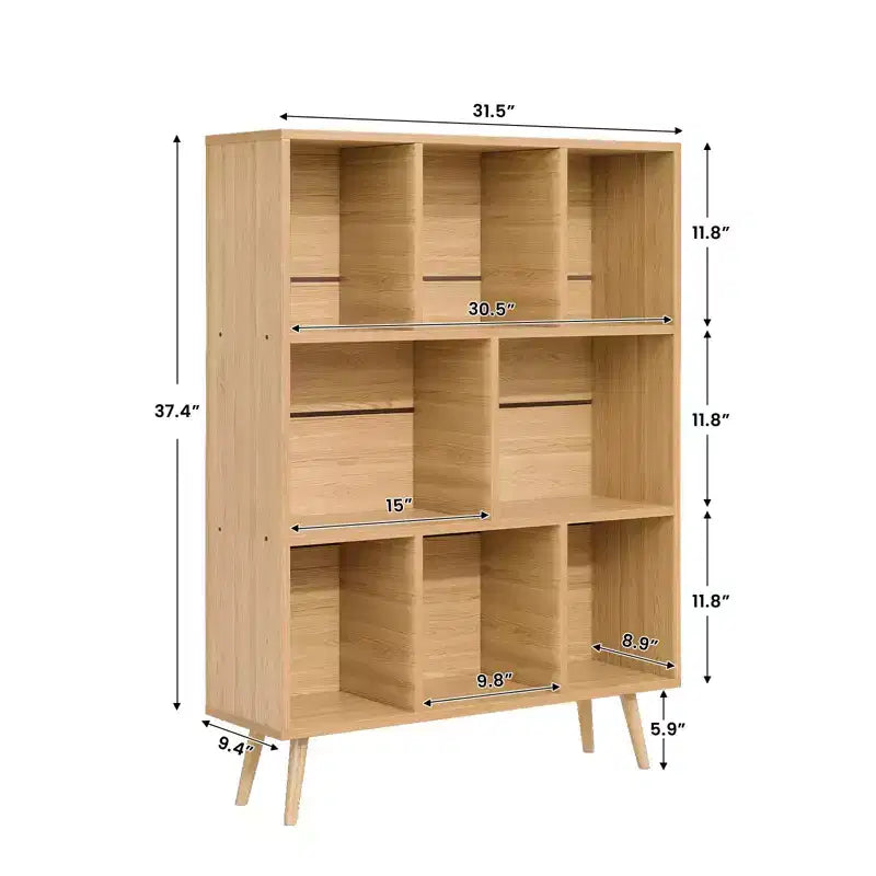 Hyleory Étagère Décorative de 80 cm, Bibliothèque, Étagère de Rangement à 3 Niveaux et 8 Modules avec 4 Pieds en Bois Massif
