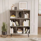 Hyleory Étagère Décorative de 80 cm, Bibliothèque, Étagère de Rangement à 3 Niveaux et 8 Modules avec 4 Pieds en Bois Massif