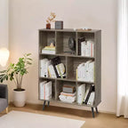 Hyleory Étagère Décorative de 80 cm, Bibliothèque, Étagère de Rangement à 3 Niveaux et 8 Modules avec 4 Pieds en Bois Massif