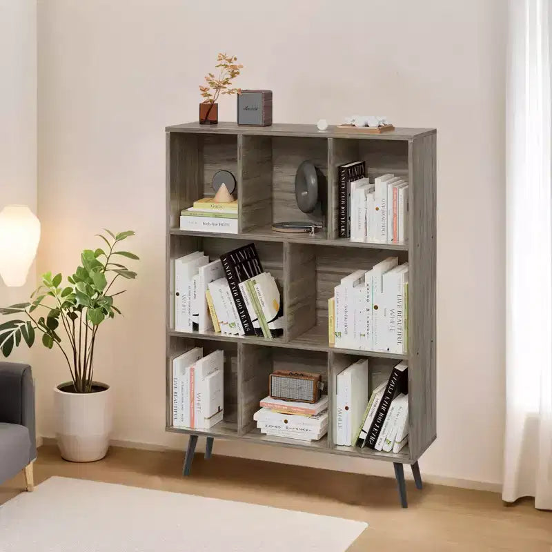 Hyleory Étagère Décorative de 80 cm, Bibliothèque, Étagère de Rangement à 3 Niveaux et 8 Modules avec 4 Pieds en Bois Massif