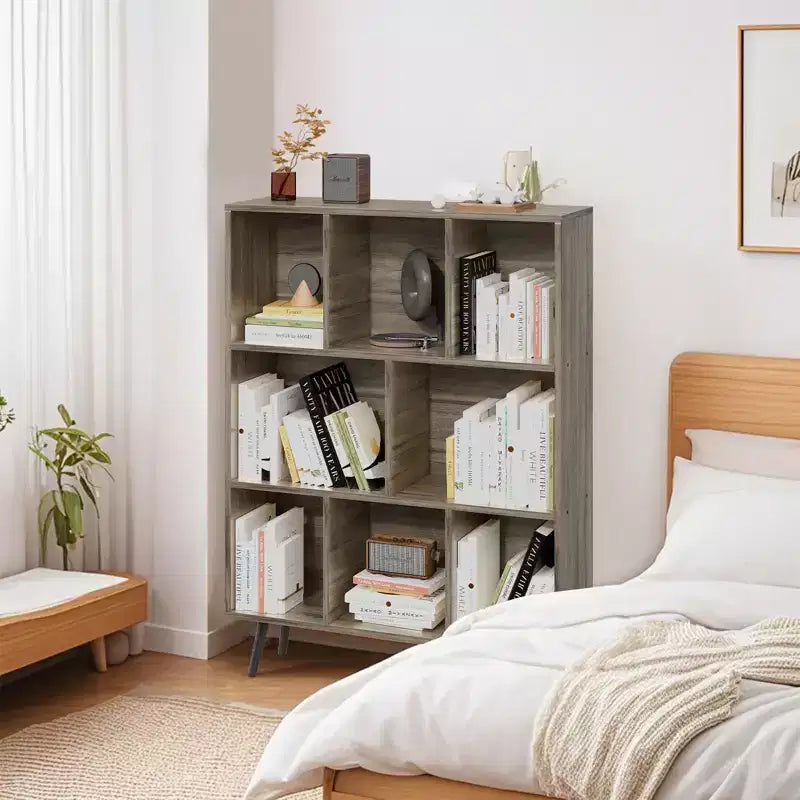 Hyleory Étagère Décorative de 80 cm, Bibliothèque, Étagère de Rangement à 3 Niveaux et 8 Modules avec 4 Pieds en Bois Massif