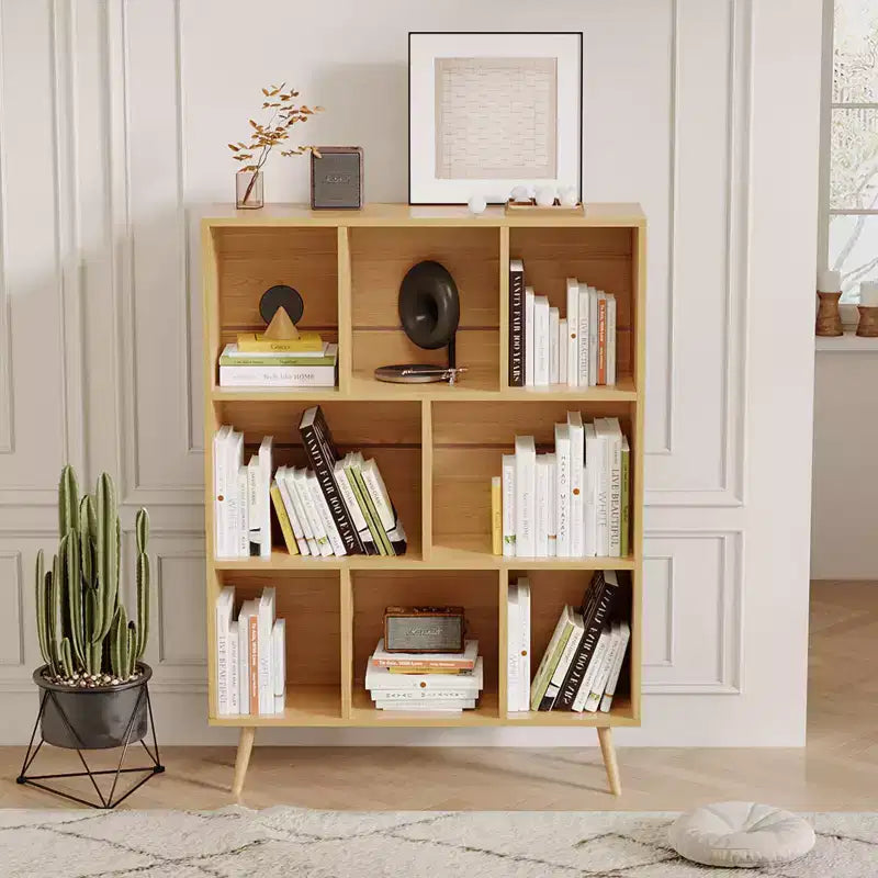Hyleory Étagère Décorative de 80 cm, Bibliothèque, Étagère de Rangement à 3 Niveaux et 8 Modules avec 4 Pieds en Bois Massif