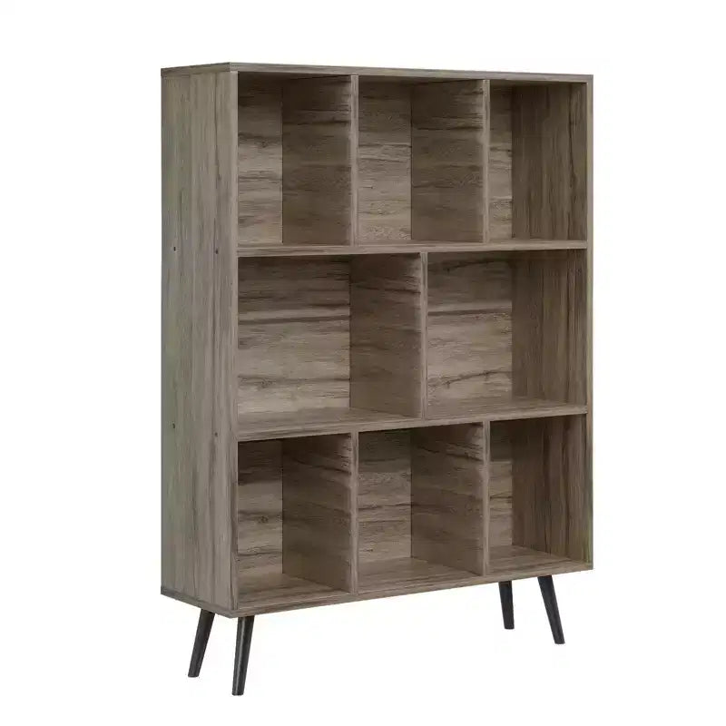 Hyleory Étagère Décorative de 80 cm, Bibliothèque, Étagère de Rangement à 3 Niveaux et 8 Modules avec 4 Pieds en Bois Massif