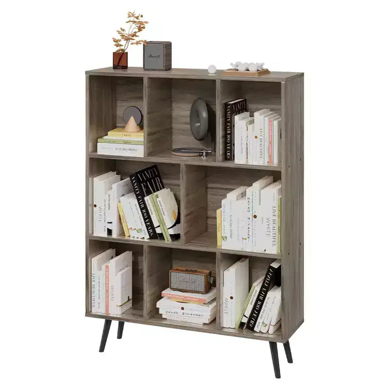 Hyleory Étagère Décorative de 80 cm, Bibliothèque, Étagère de Rangement à 3 Niveaux et 8 Modules avec 4 Pieds en Bois Massif
