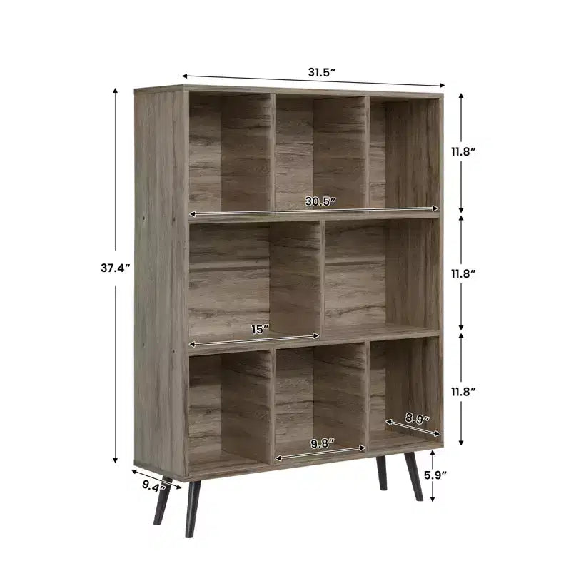 Hyleory Étagère Décorative de 80 cm, Bibliothèque, Étagère de Rangement à 3 Niveaux et 8 Modules avec 4 Pieds en Bois Massif