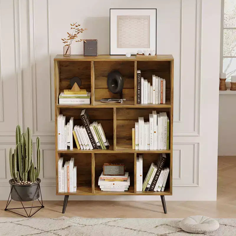 Hyleory Étagère Décorative de 80 cm, Bibliothèque, Étagère de Rangement à 3 Niveaux et 8 Modules avec 4 Pieds en Bois Massif